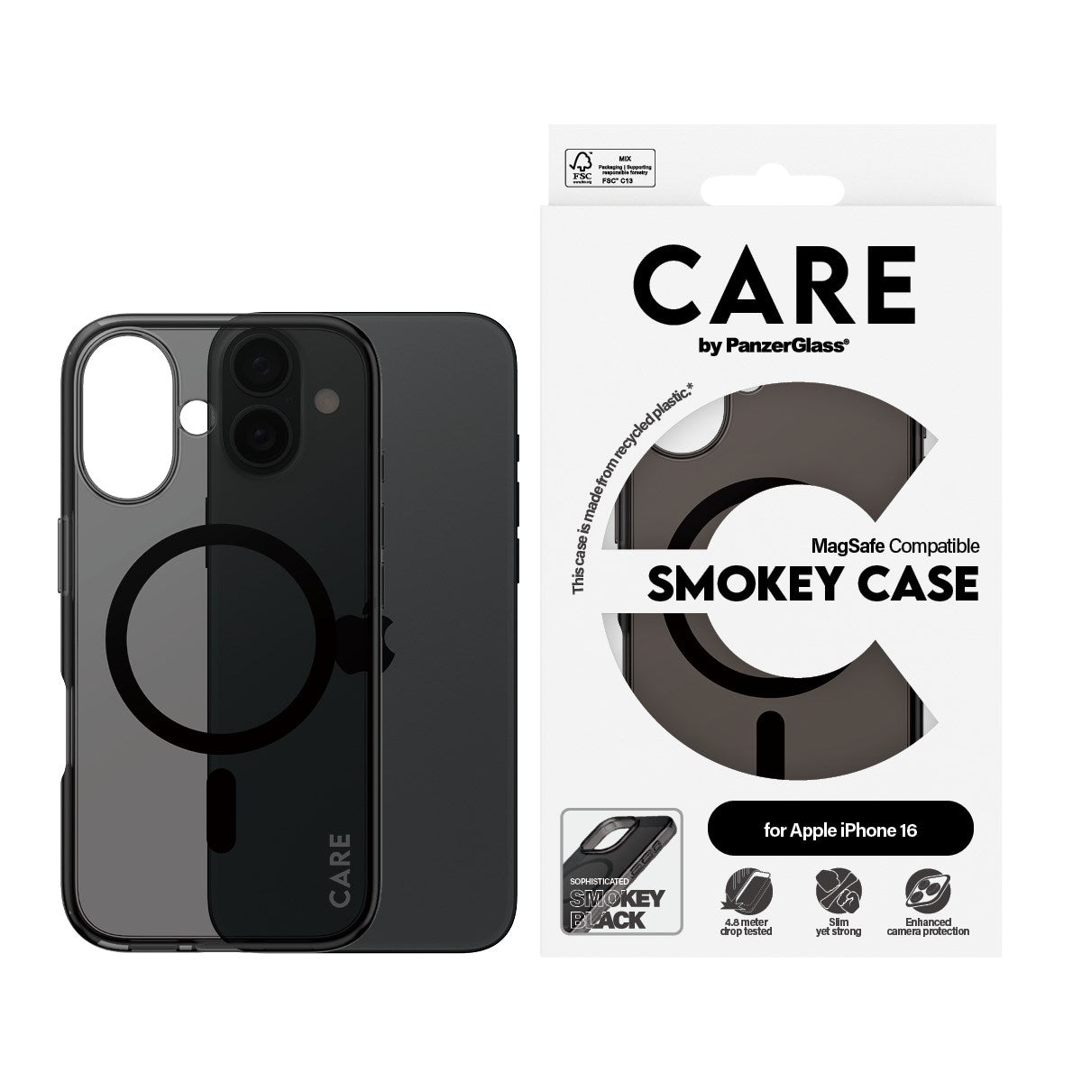 CARE by PanzerGlass® Urban Combat Case Smokey w. Black MagSafe iPhone 16